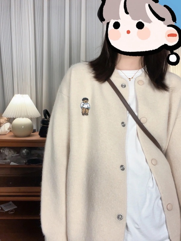 软糯小熊刺绣毛衣外套女2025新款春秋圆领外搭针织衫初秋开衫上衣|undefined