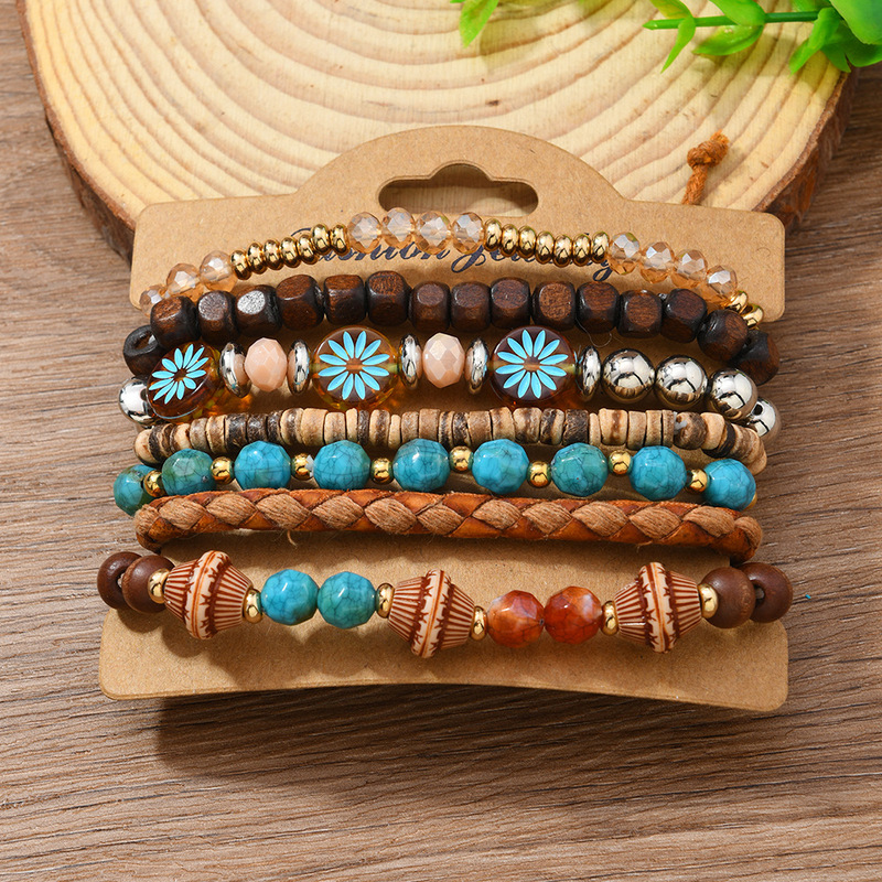 Bohemian Ethnic Style Multi-Layered Braided Bracelet, Vintage Turquoise Tassel Beaded Holiday-Style Women's Jewelry