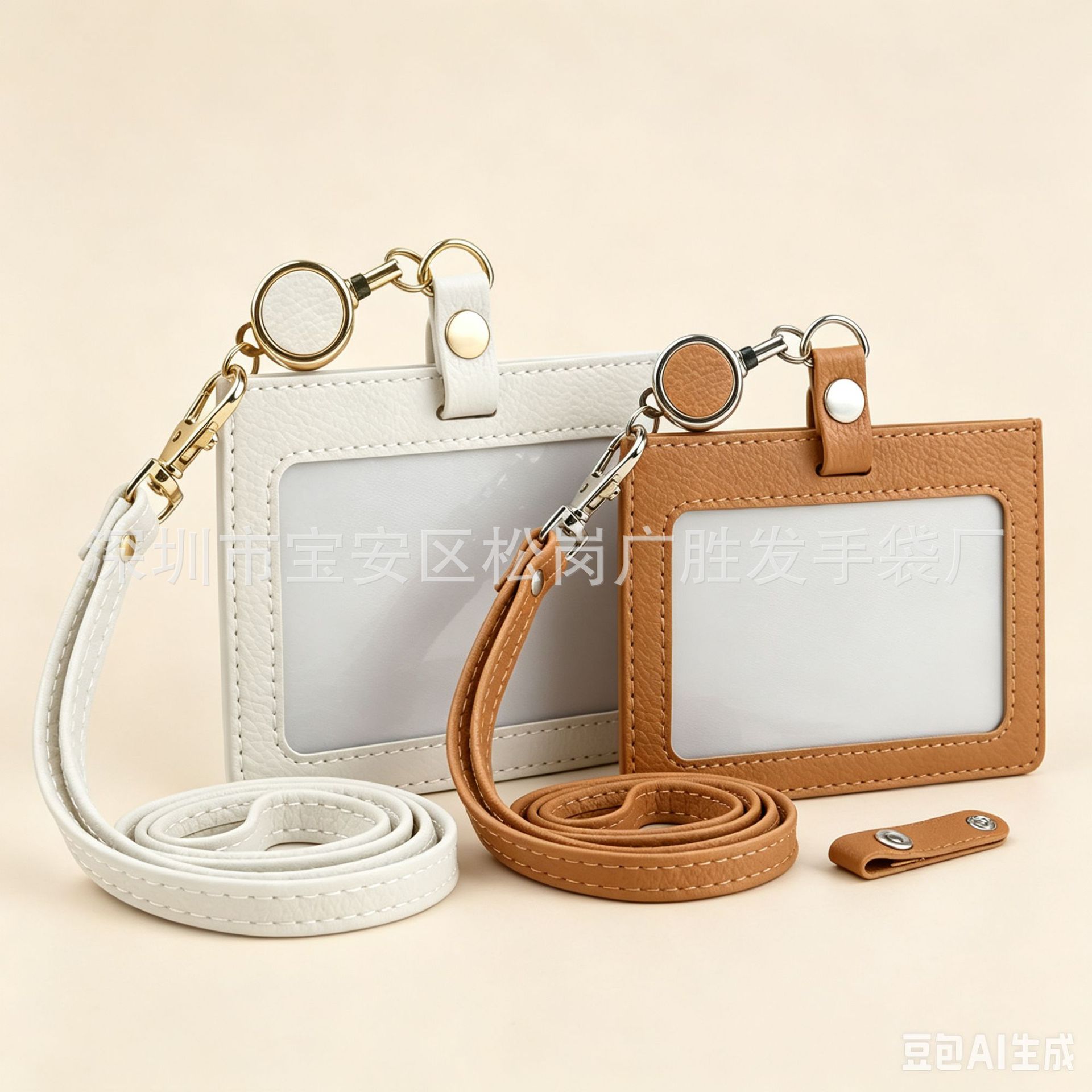 New Style Workplace Id Card Leather Holder, Multifunctional Stretchable Buckle Work Badge, Id Lanyard Card Holder