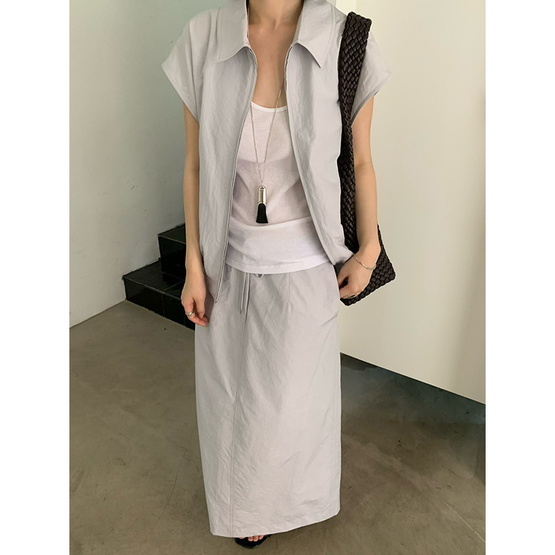 [Special Offer, Non-Refundable] Summer New Casual Jacket Vest + Drawstring Skirt Set W2130+W2131