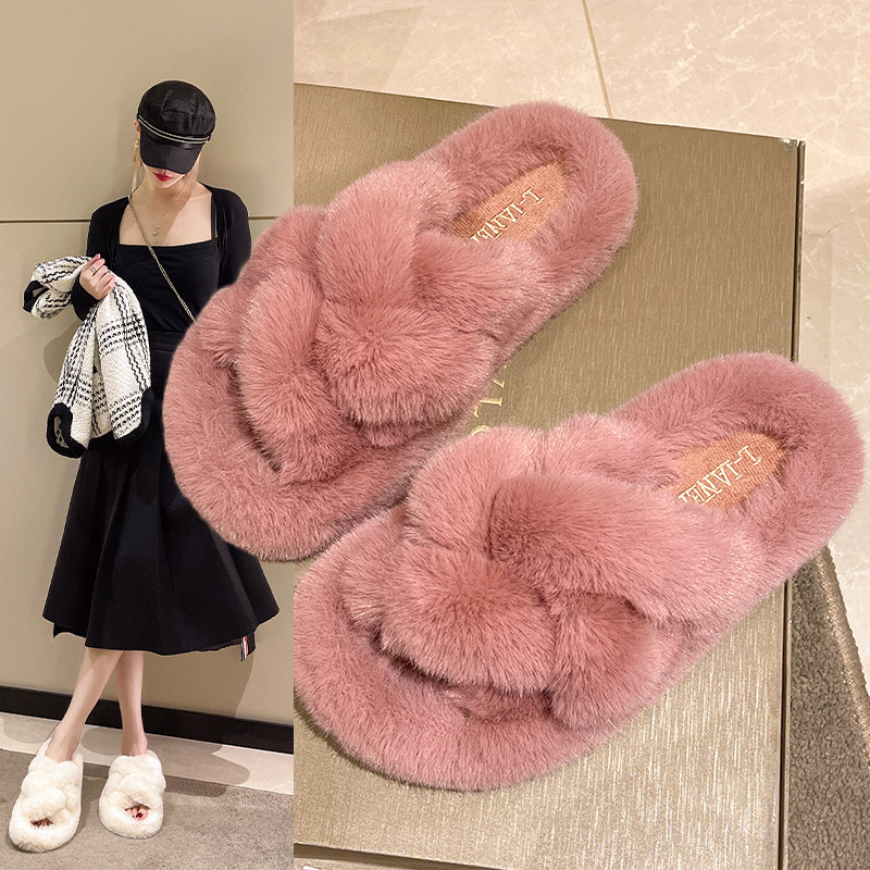 Una grande generazione di capelli, intrecci di pasta fritta, pantofole di peluche comode con suola spessa interna, pantofole di peluche in cotone_voghion.com