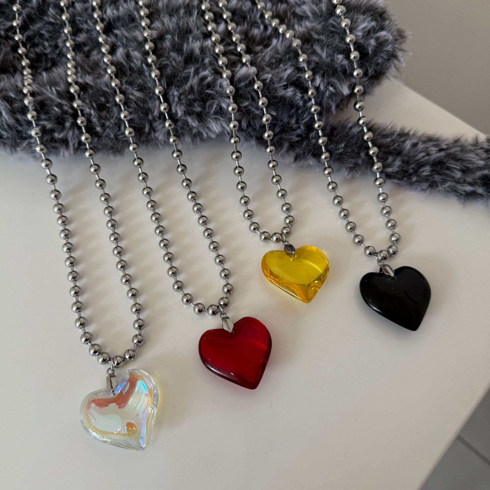 Sweet Cool Style Heart Shape Crystal Leather Rope Titanium Steel Ball Chain Cord String Pendant Necklaces Wholesale display picture 16