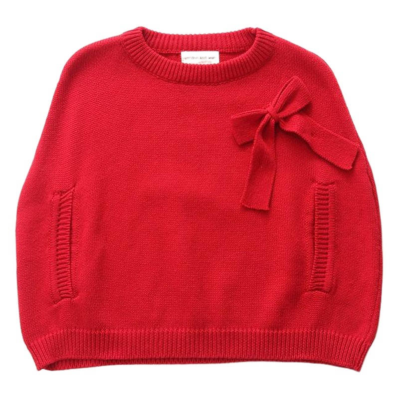 Chal de ropa infantil de otoño e invierno europeo y americano 2020 para niños capa de punto rojo para niños arco suéter de niña capa superior