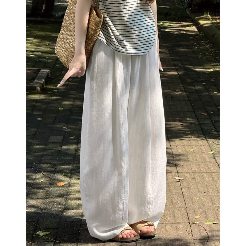 White Tencel Linen Wide-Leg Pants for Women, Summer 2026 New Style, High-Waisted, Slimming, Draped, Casual Pants in a Relaxed Old-Money Style