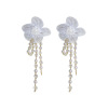 White silver needle, long earrings, universal crystal earings from pearl, silver 925 sample, flowered