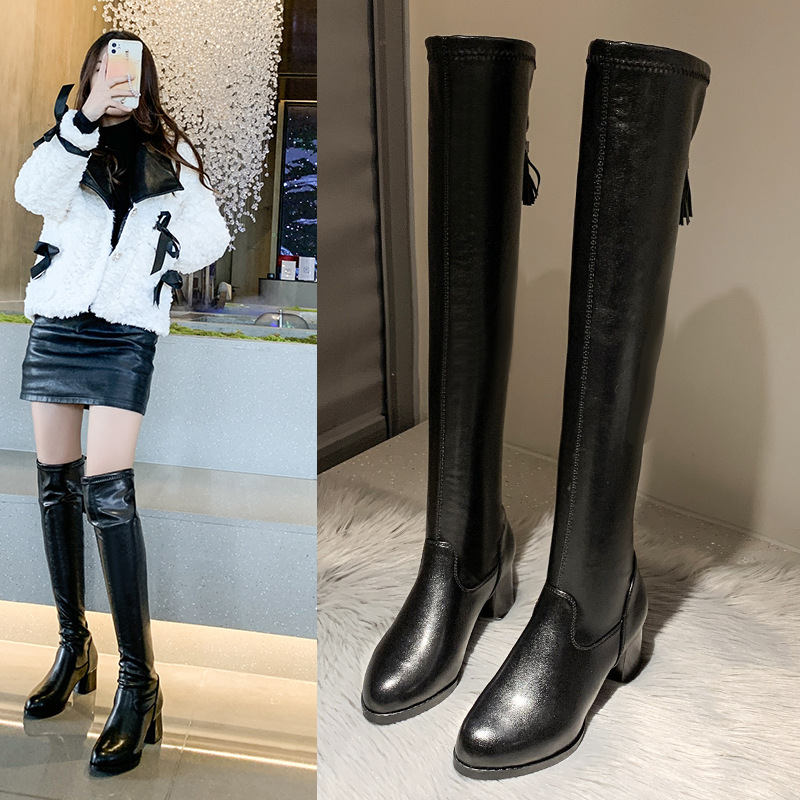 Elastische lange rohr 2023 neue herbst und winter mode, einfache, dicke ferse, spitze zehe frauen Martin stiefel, über die_voghion.com