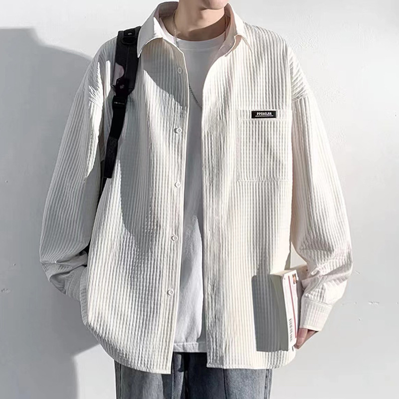 Waffle shirt coat men's spring, autumn and winter new fashion brand casual loose plus size boys long sleeve thin shirt