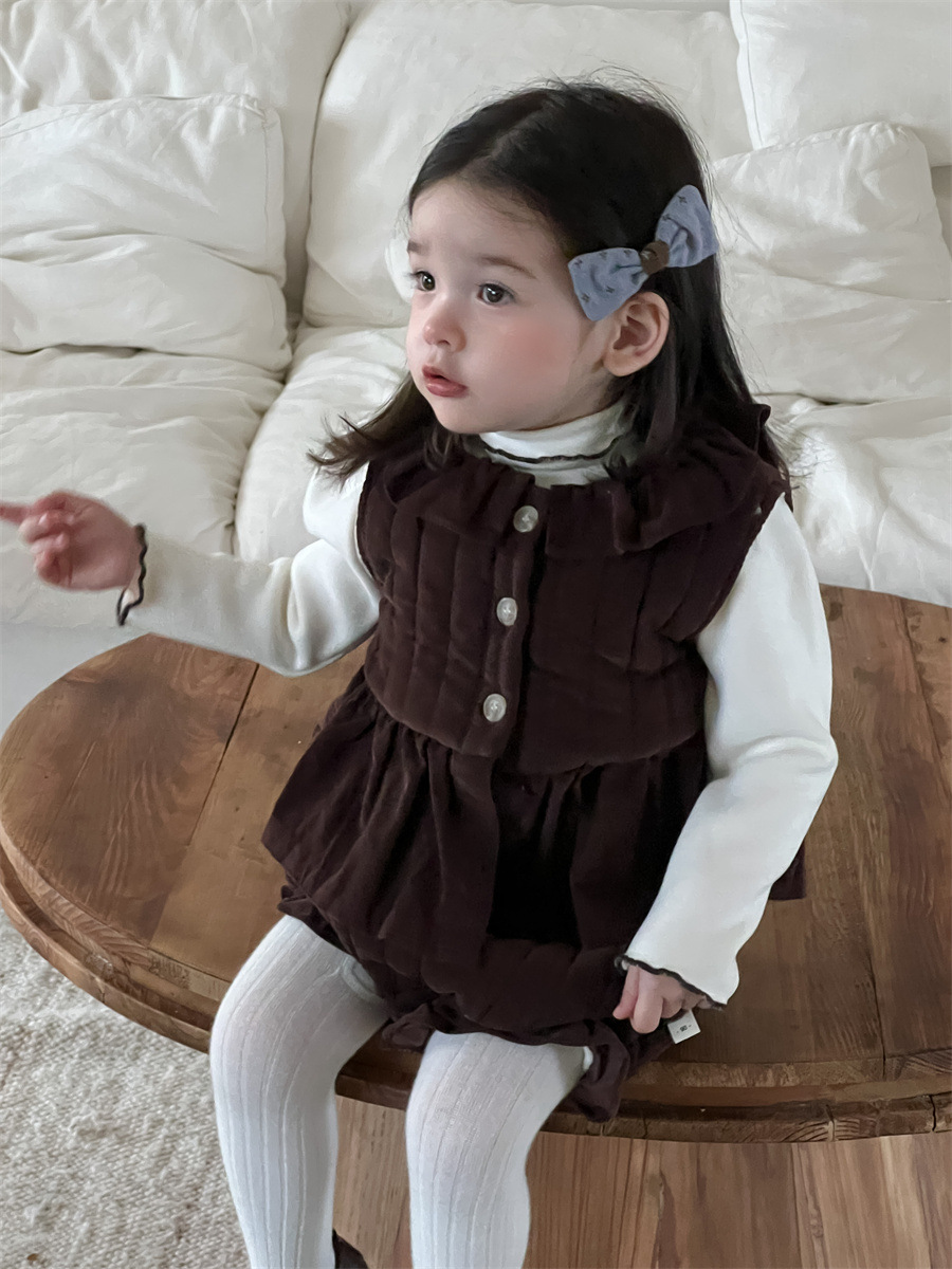 Invierno infantil engrosado conjunto de ropa infantil coreana ropa de bebé ropa de invierno de niñas chaleco de algodón envuelto con dos piezas