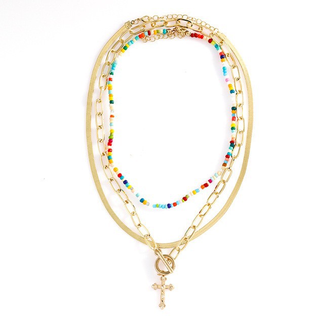 Fashion Geometric Cross Alloy Beaded Necklace display picture 5