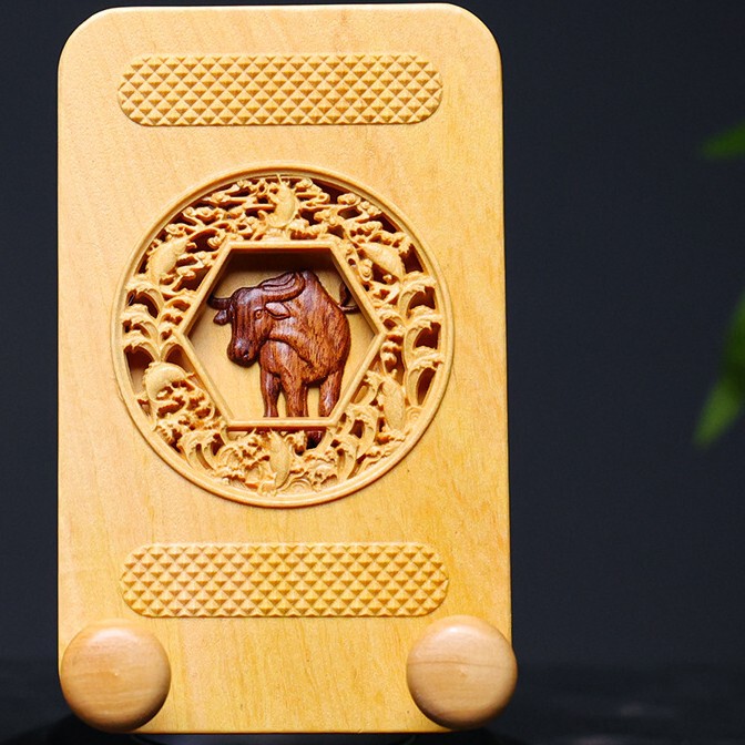 黄杨木雕刻十二生肖手机支架创意汽车摆件办公桌车载招财饰品|undefined