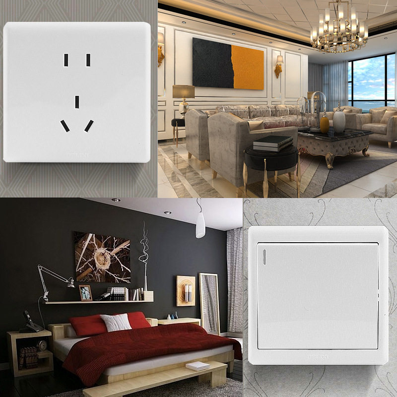 Delixi switch socket panel type 86 household one-open five-hole usb wall concealed 16A power switch ultra-thin