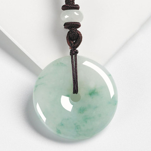 Natural floating jade peace buckle pendant Burmese ice jade necklace jade pendant men and women same style sweater chain pendant