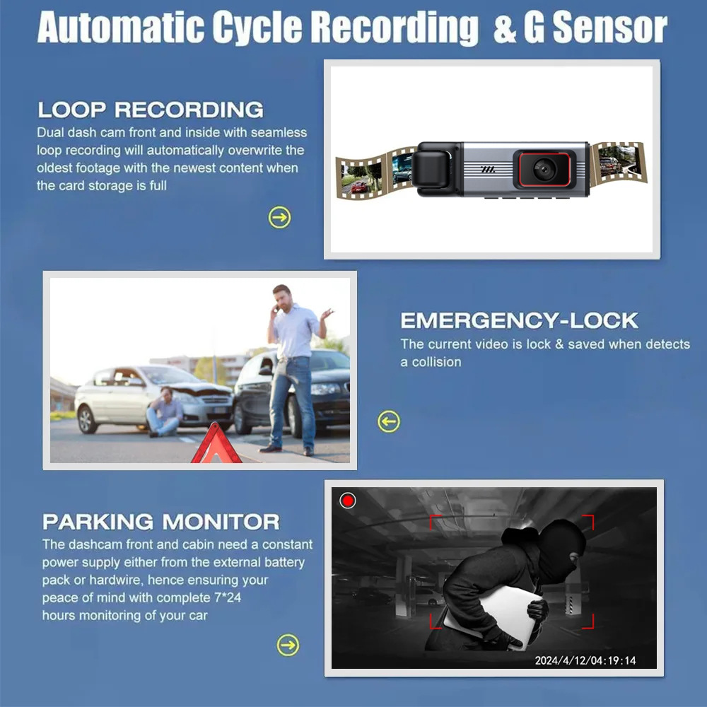 Cross-Border Four-Lens Driving Recorder, High-Definition 1080P Wide-Angle Night Vision, Wifi In-Car Front and Rear Vehicle Recorder
