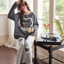 2025秋冬新款甜美爱心气球熊长袖长裤家居服睡衣套装宽松可外穿女