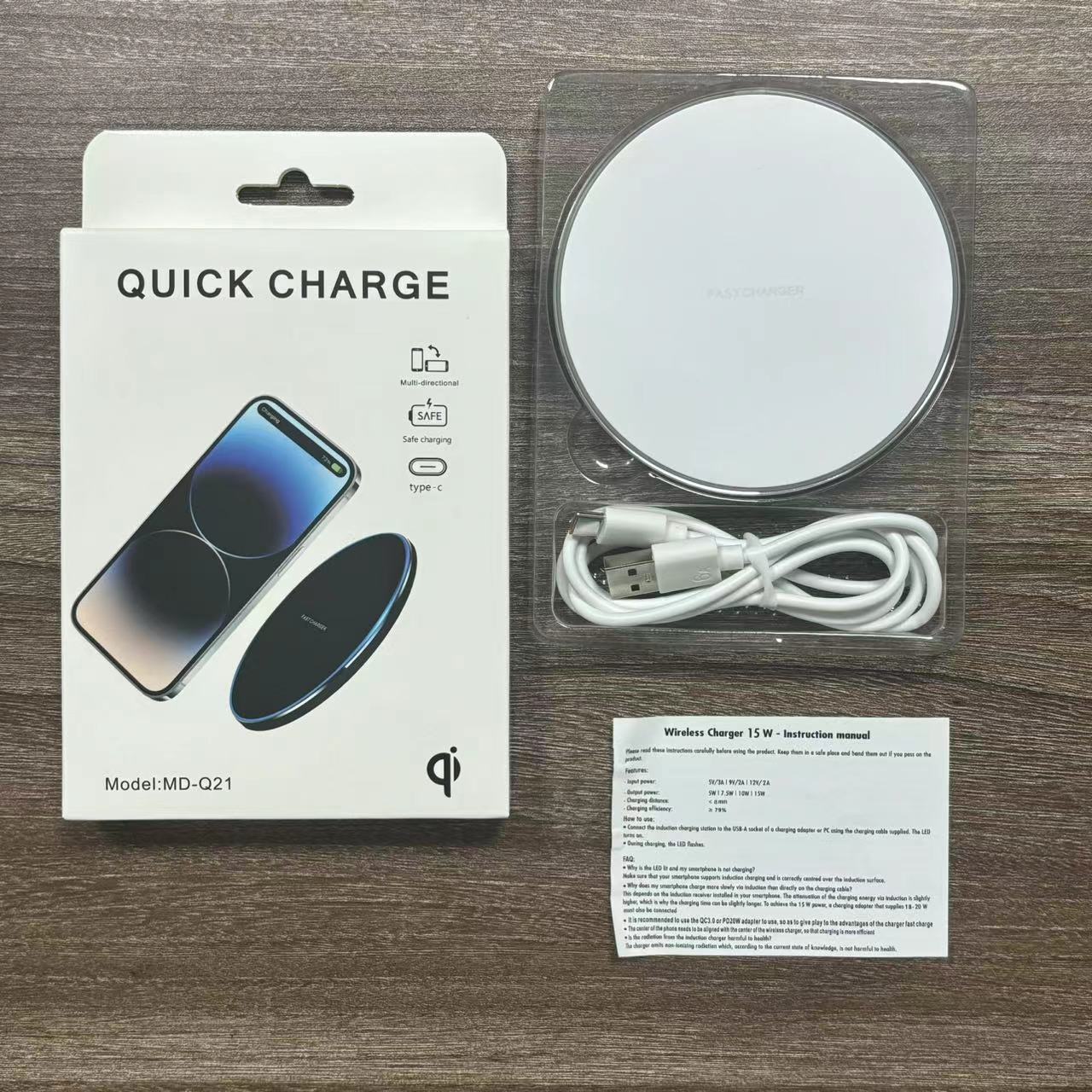 Transfronterizo Q21 para Apple Samsung Cargador inalámbrico de teléfono móvil universal 15W Cargador inalámbrico de escritorio Carga rápida