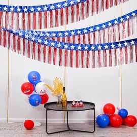 亚马逊新款美国独立日派对用品装饰国旗主题横幅流苏拉花雨丝帘