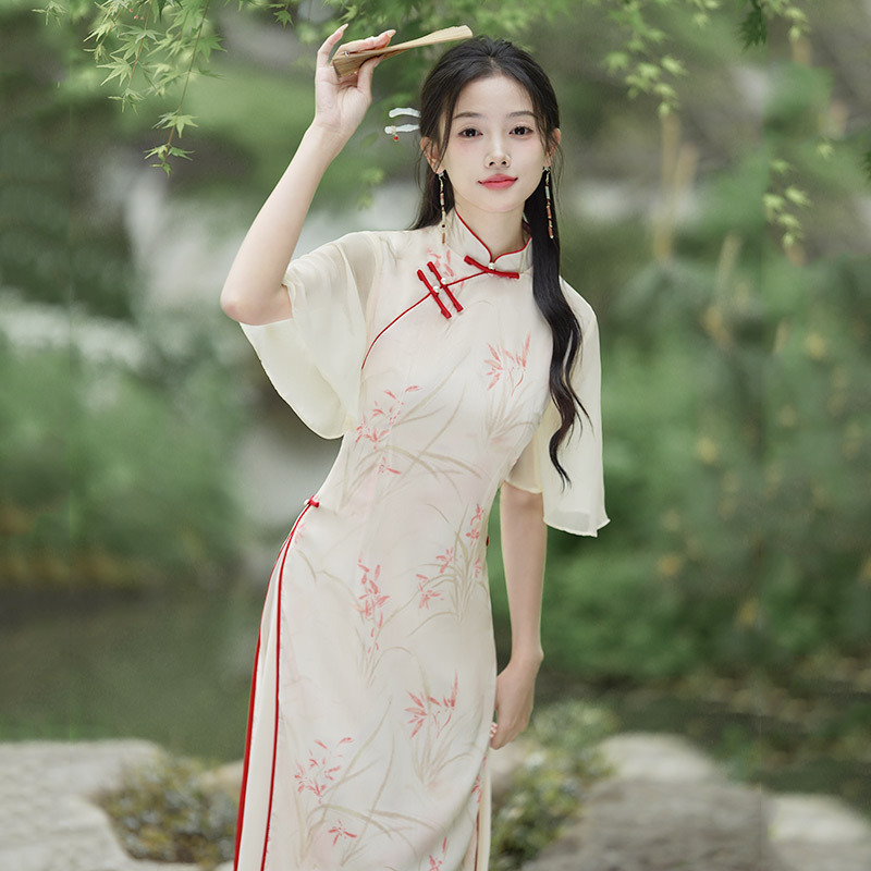 Slimming Aodai-style Modified Cheongsam 2024 New Summer Youth Women's Traditional Chinese Dress, Wearable in Daily Life