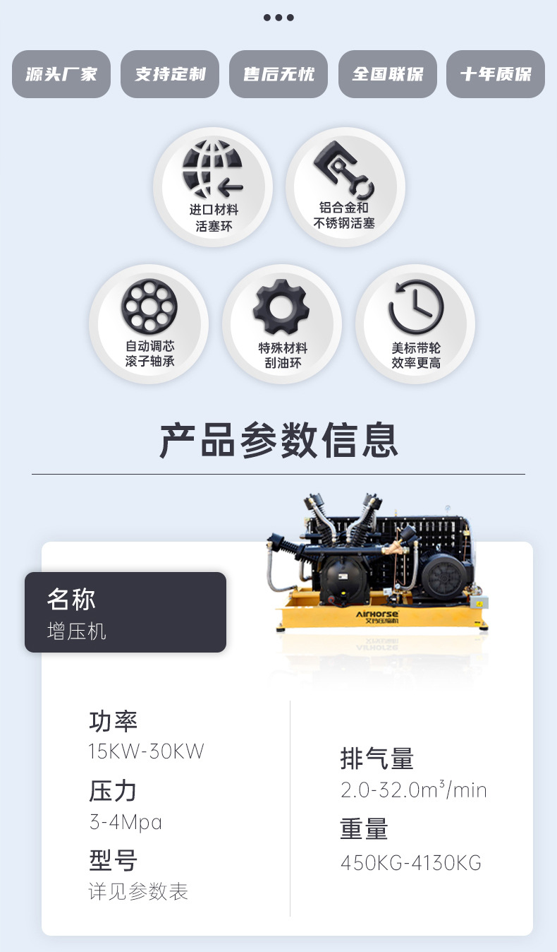 PET high-pressure blow molding air compressor 15KW/30Mpa booster compressor piston type air compressor