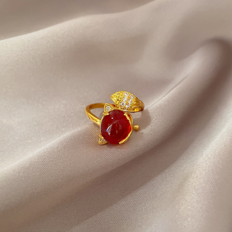 Open Ring Classification Adjustable Ring Size Retro Triangle Flower Fish Tail Brass Inlay Artificial Pearls Rhinestones Open Ring