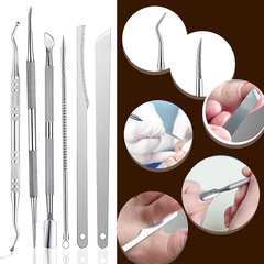 Stainless steel nail picker, double-headed nail ditch spoon, nail file, toenail cleaning, edge and corner seam pick, ingrown nail manicure tool