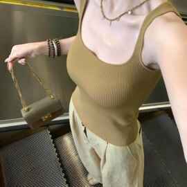 仅用于产品展示勿拍-复古方领针织吊带背心女西装内搭打底衫外穿