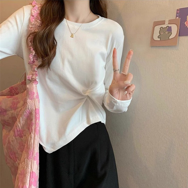 2025春秋冬新款韩版不规则设计感长袖T恤女别致学生上衣女打底衫|undefined