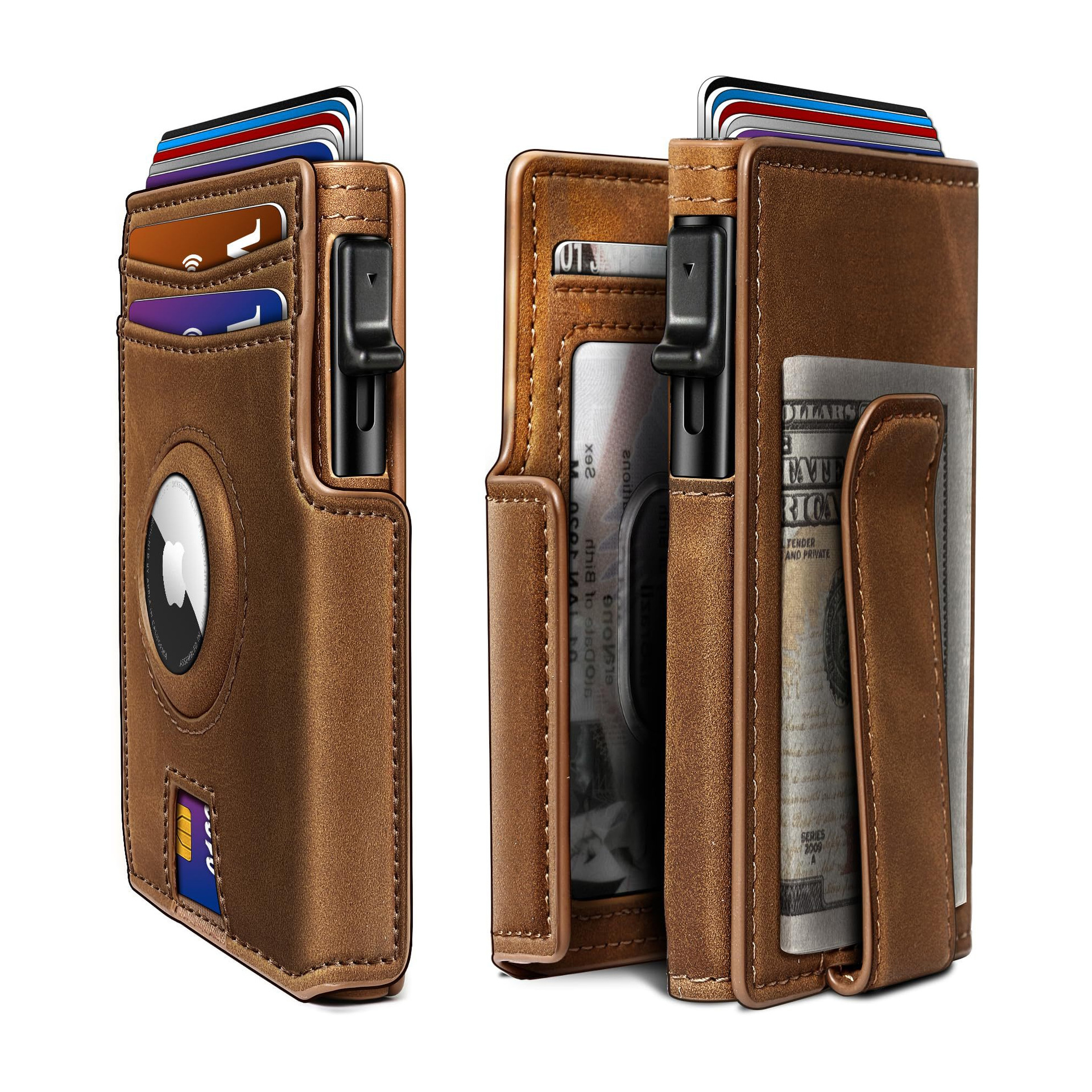 Monedero de rastreo transfronterizo de airtag de hombre multi-tarjeta de fibra de carbono cartera de tarjetas de cartera antirrobo de cepillo de cuero de hombre