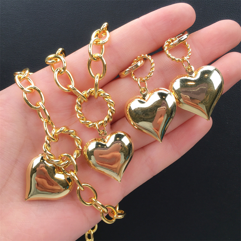 New Product Set Listing Simple Copper-plated Gold Love Pendant Necklace Adjustable Thick Straps Bracelet Earrings Three-piece Set display picture 2