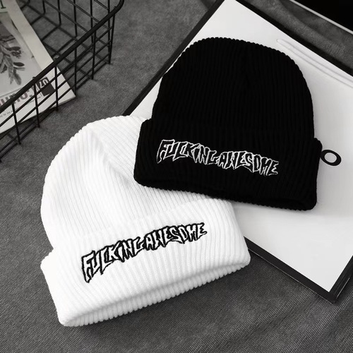 Autumn/Winter Thin Knit Hat for Men and Women, Korean Style Embroidered Woolen Cold Hat for Students, Street Shopping Sweet and Cute Overhead Hat