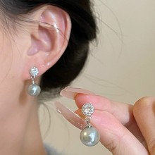 高级感锆石珍珠耳钉女法式复古小众个性简约百搭气质时尚耳环耳饰