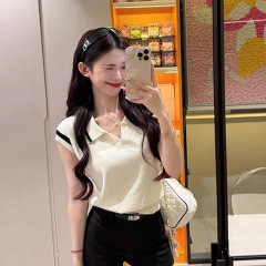 韩系polo领翻领针织无袖背心短袖女夏季小个子修身显瘦别致小上衣
