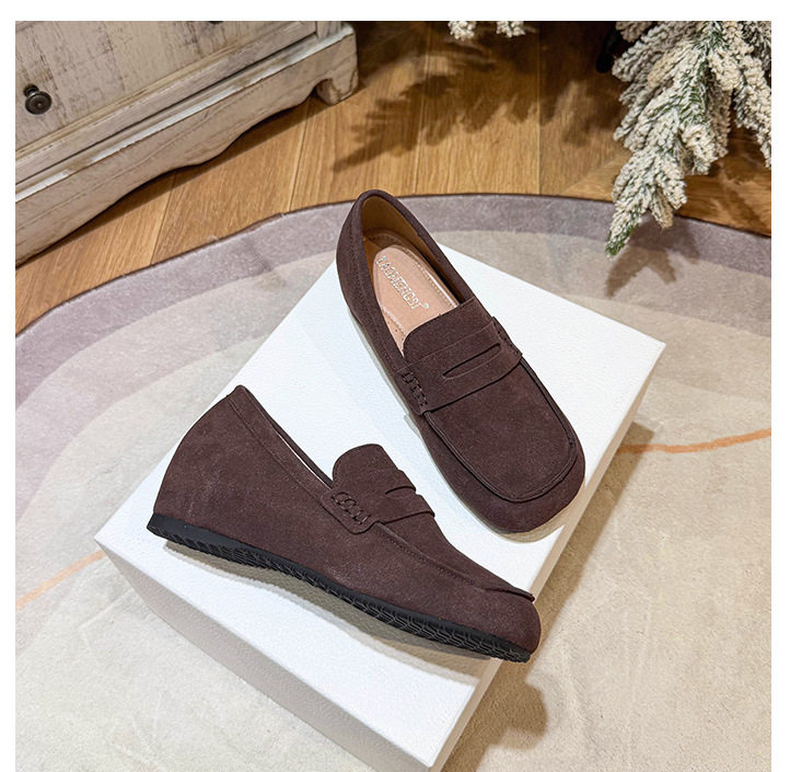 Giày nữ đế mềm tăng chiều cao 5 cm mũi tròn form rộng size lớn — Khaki (toàn dải), Màu mơ (toàn dải), nâu sẫm chi tiết 18