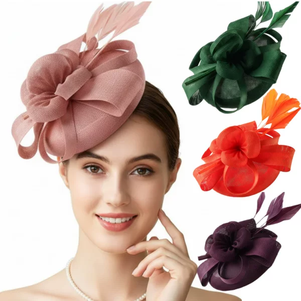 European and American Amazon Feather Imitation Linen Mesh Horse Racing Hat Celebrity Dress Hair Accessories Performance Catwalk Headwear Wholesale