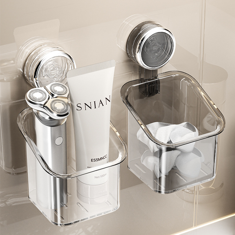 Caja de almacenamiento de toallas faciales desechadas de ventosa colgada en la pared cesta de almacenamiento de estantes para almacenar en la pared de la mesa de lavado del baño