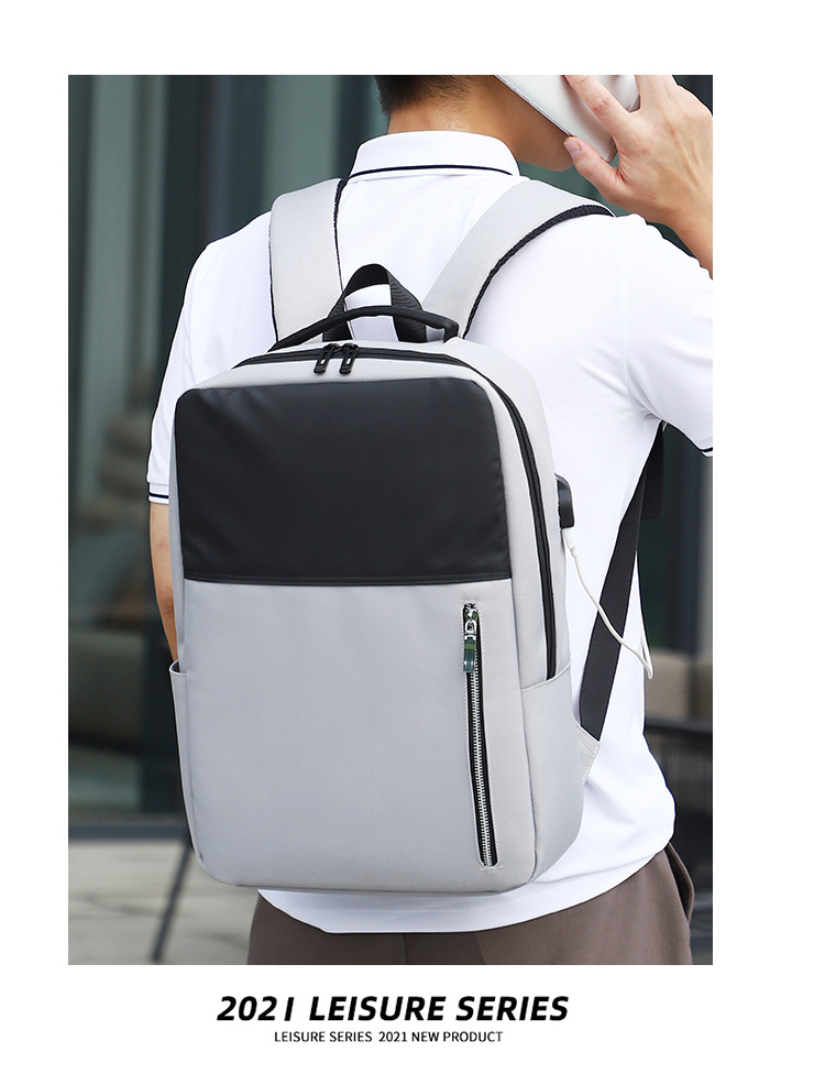 Business Backpack Hit Color External Usb Oxford Cloth 15.6-inch Stylish Three-dimensional Texture Laptop Bag display picture 8