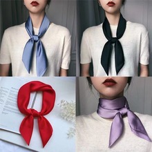 新款纯色丝巾方巾韩国仿真丝网红围巾跨境批发夏季可爱义乌小方巾