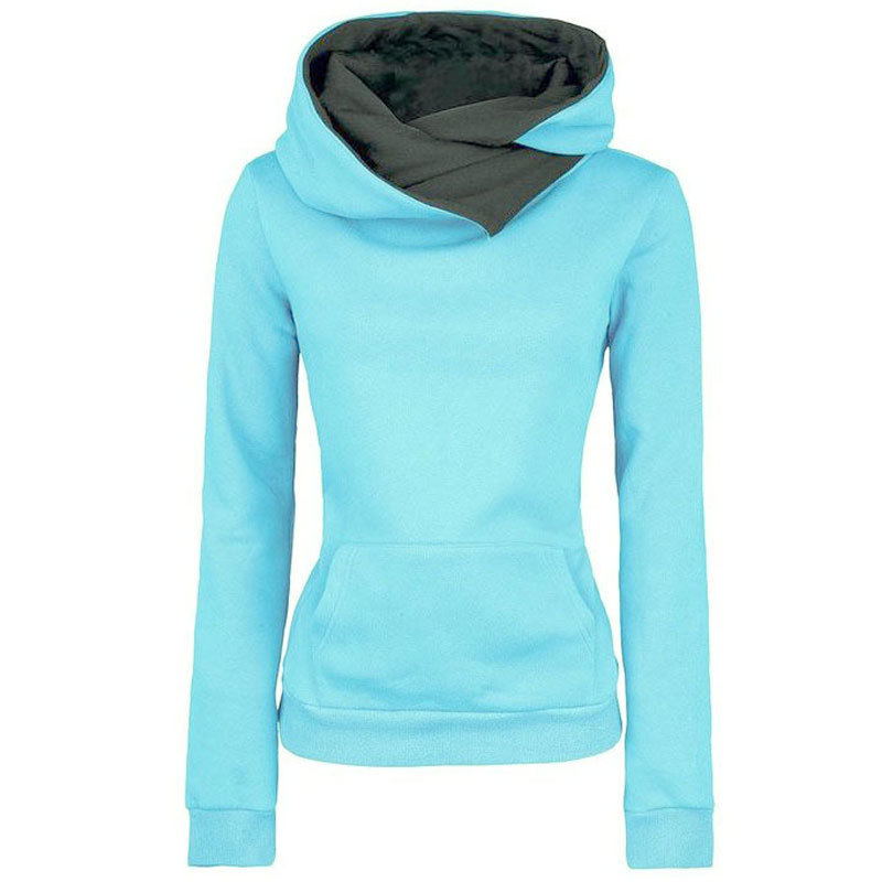 Women Fleece Hoodie Light Blue Long Sleeve Daily Wear