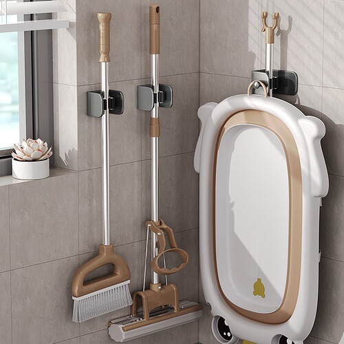 Bathroom mop clip, no punching, traceless mop hook, multifunctional broom hanger, bathroom wall-mounted mop rack