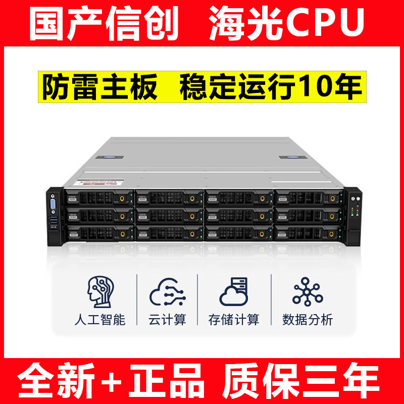 国产信创海光CPU服务器主机方案2u机架式企业云计算存储麒麟系统