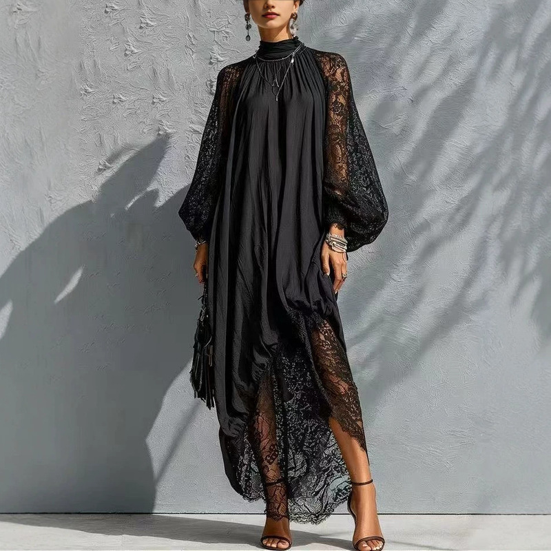 Cross-border European and American loose lace robe, new chiffon dress, fashionable and unique women's long dress Cross-border European and American loose lace robe, new chiffon dress, fashionable and unique women's long dress