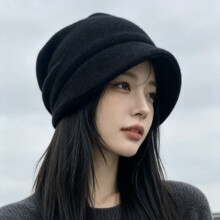 卷边针织水桶帽女秋冬纯色肌理包头冷帽简约百搭休闲护耳针织帽