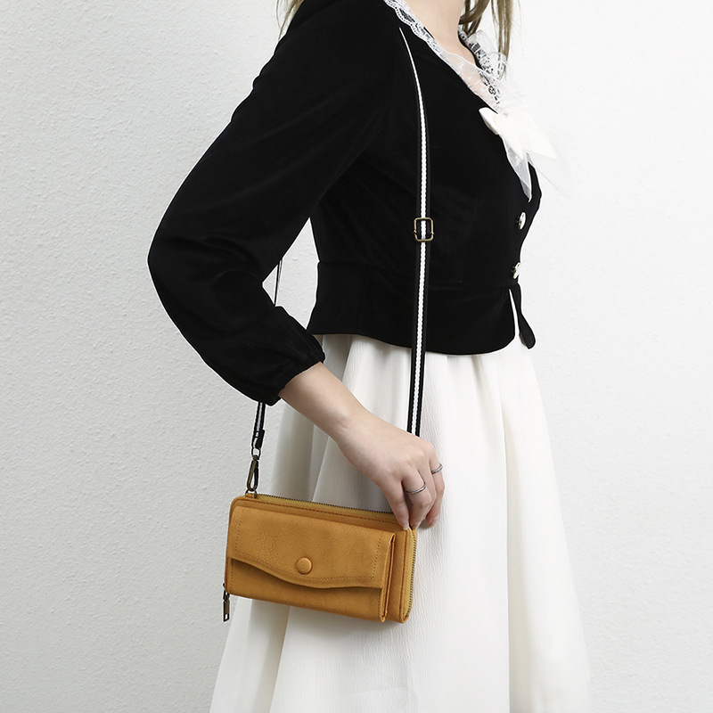 Cross-border supply wallet men's and women's retro frosted shoulder phone bag new messenger bag key horizontal zipper wholesale