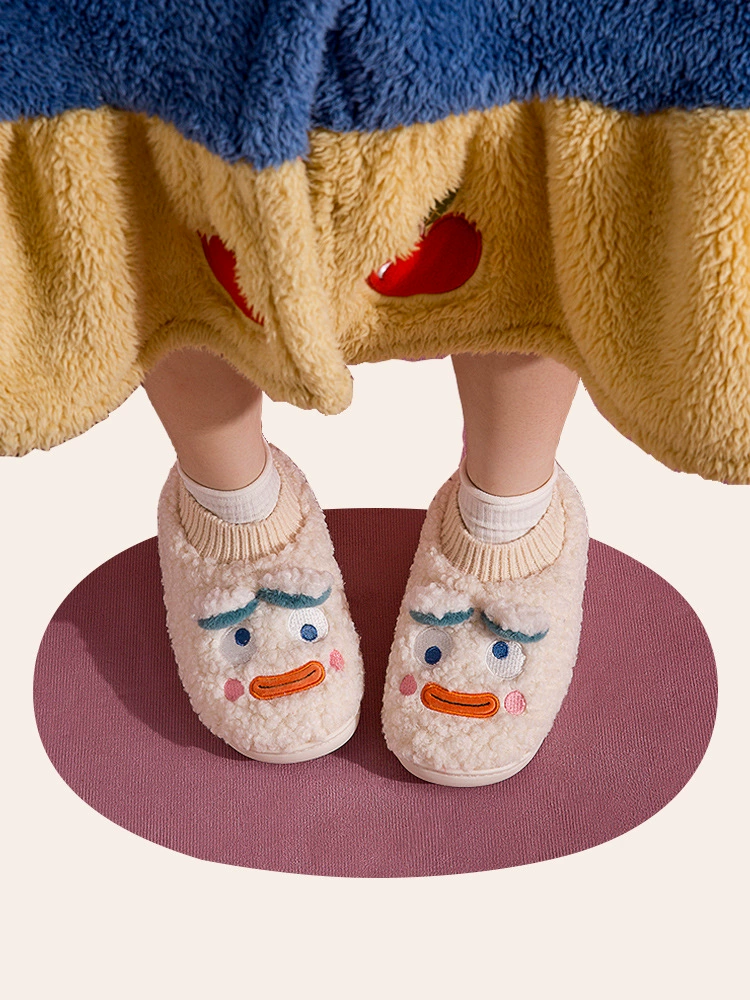 Женские хлопковые тапочки NANBO Wan, Нескользящие теплые плюшевые хлопковые туфли на всех каблуках для дома с милым мультяшным принтом сердца для девушек