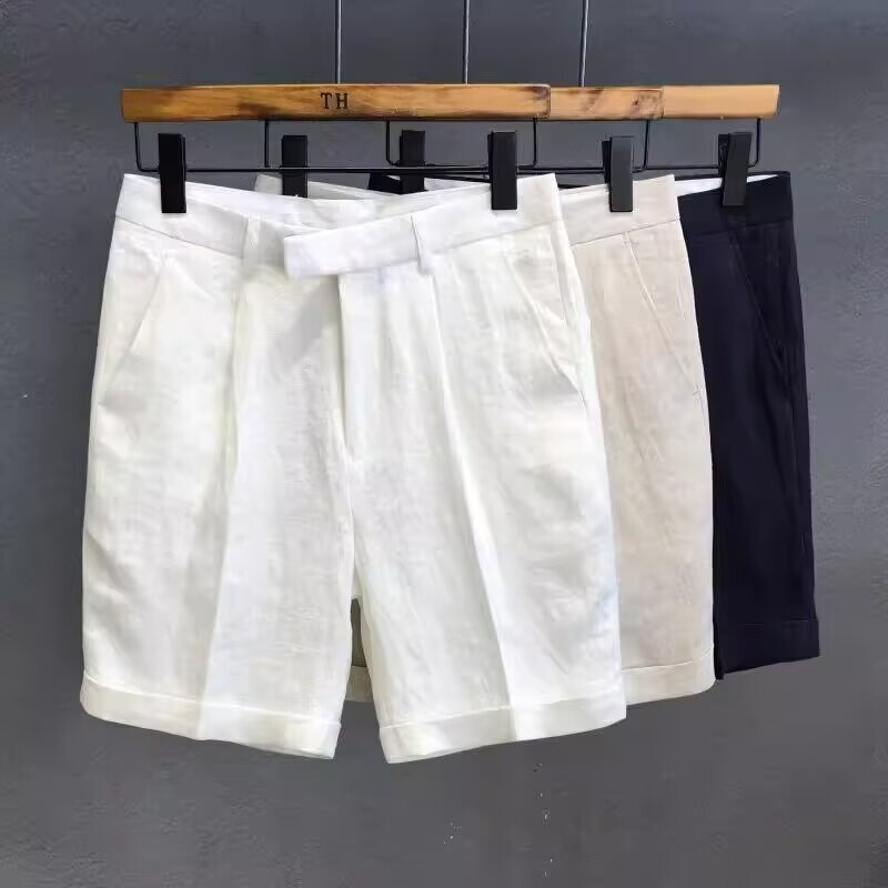 Old Money Style Tencel Linen Shorts for Men, Summer Thin Loose Casual Cotton-Linen Pants, Mature Style Suit Shorts