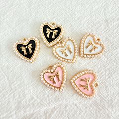ラブピーチハートパールリボンラウンドジュエリーペンダント小さなペンダントバッグキーホルダージュエリーアクセサリー