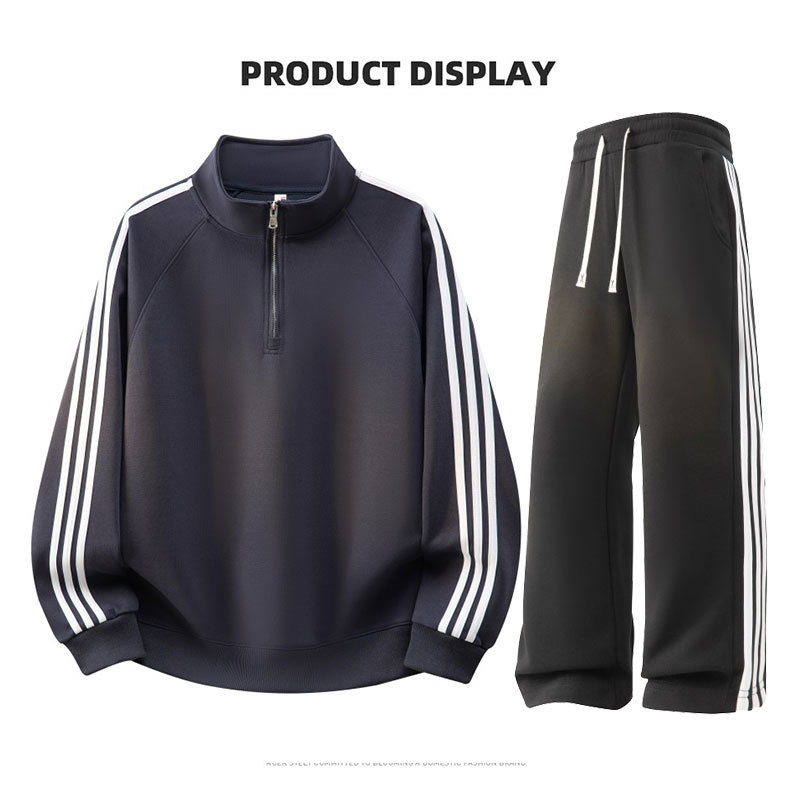 Primavera y otoño de hombre tres barras juego deportivo de cuello vertical medio cremallera camiseta pantalones de dos piezas juego de ropa deportiva de carrera casual