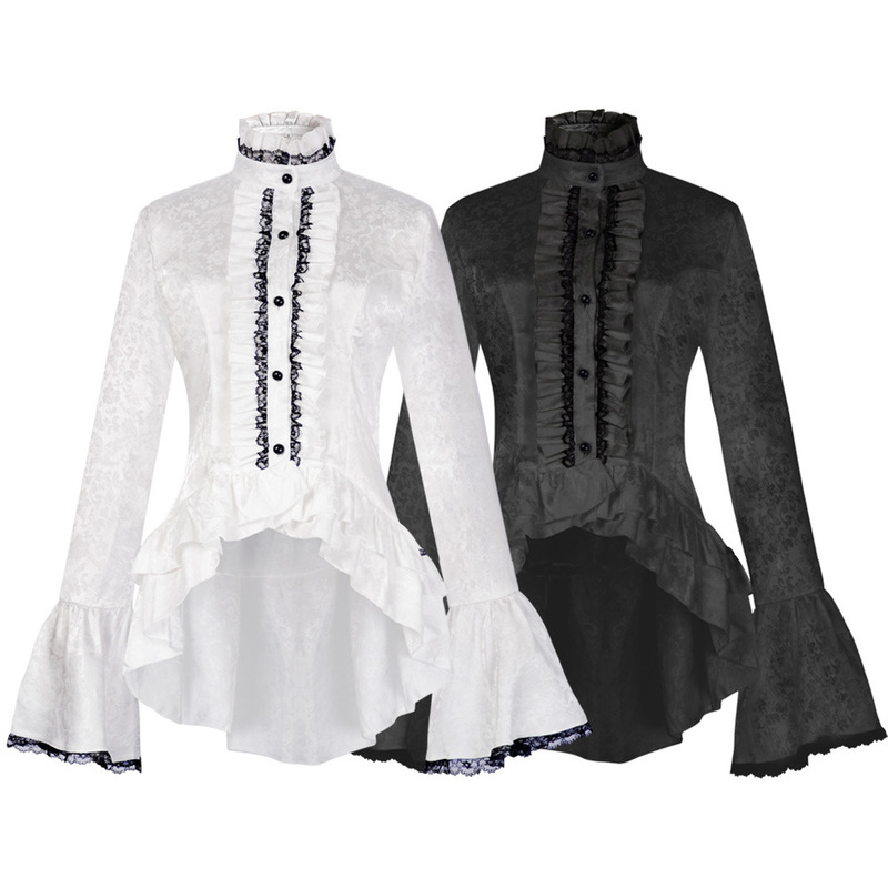 Medieval Stand Collar Bell Sleeve Shirt Cos Clothing Victorian Clothing Palace Gothic Lace Top