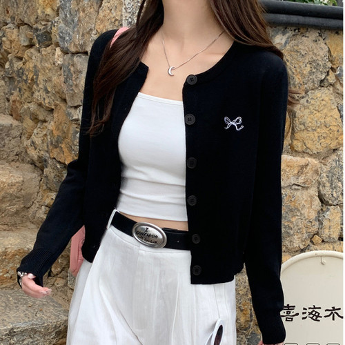 Grey Cardigan for Women 2025 Early Autumn Knitwear Outerwear with a Sense of Sophistication Autumn Short-Sleeve Soft and Fluffy Top for Layering