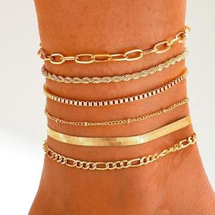 Europe and the United States cross-border hot summer beach anklet women's creative retro gold simple chain anklet suit 6 piece set