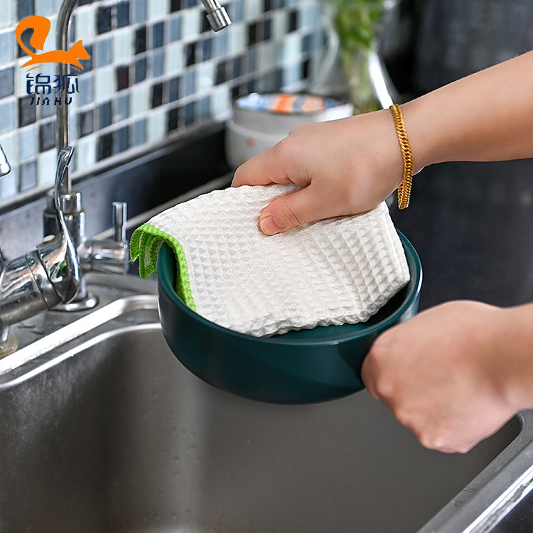 家用厨房家务洗碗抹布清洁毛巾吸水不沾油加厚华夫格木纤维洗碗巾